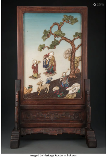 78165: A Chinese Hardwood Table Screen with Mother-of-P