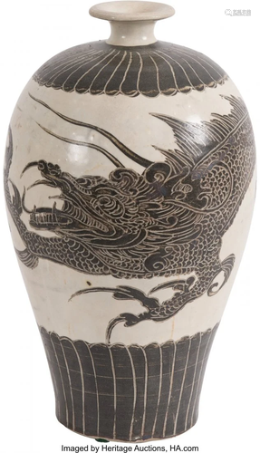 78091: A Chinese Painted Cizhou Meiping-Style Vase 13 x