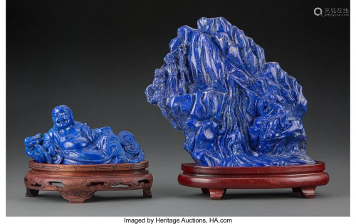 78064: Two Chinese Lapis Lazuli Carvings 7-1/8 x 7-1/2