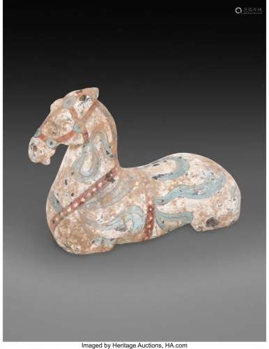 78085: A Chinese Painted Pottery Horse 9 x 12-1/4 x 3-3
