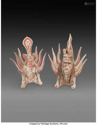 78086: Two Chinese Pottery Earth Spirits 13-1/2 x 11 x