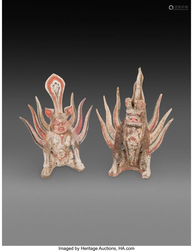 78086: Two Chinese Pottery Earth Spirits 13-1/2 x 11 x