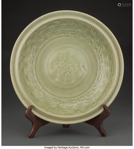 78097: A Chinese Celadon Glazed Dish 2-7/8 x 13-1/2 inc