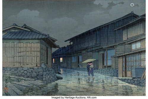 78324: Hasui Kawase (Japanese, 1883-1957) Nissaka in Ra