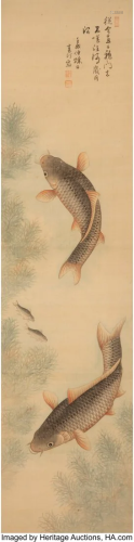 78340: Korean School Fish Ink and color on silk 53-3/4