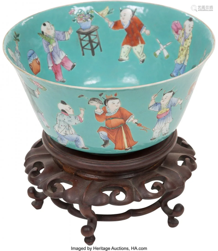 78128: A Chinese Turquoise Ground Famille Rose Bowl wit