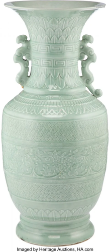 78095: A Monumental Chinese Celadon Glazed Porcelain Va