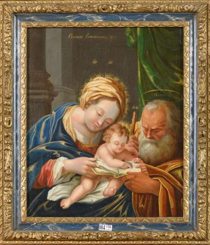 画布上的油画《圣家族》。无名氏。可能是意大利学校。时代：17世纪。尺寸：+/-37x31cm。