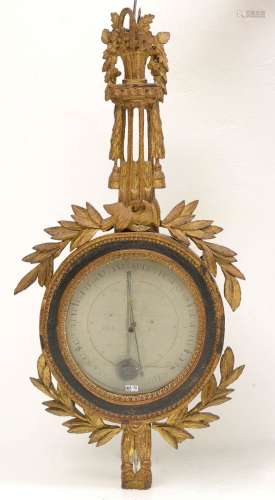 路易十六时期的晴雨表，木质雕花、熏黑和镀金。签名于巴黎，日期为1776年（？法国的工作。时代：18世纪。(*和**)。高:+/-96cm。