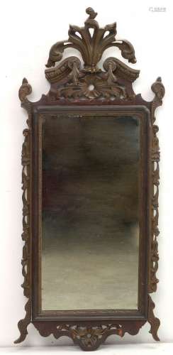 雕花木和红木贴面的长方形镜子。英语工作。时代：19世纪。(*).尺寸：+/-154x65cm。