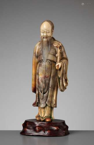 A CARVED SOAPSTONE FIGURE OF SHOULAO, MID-QING
