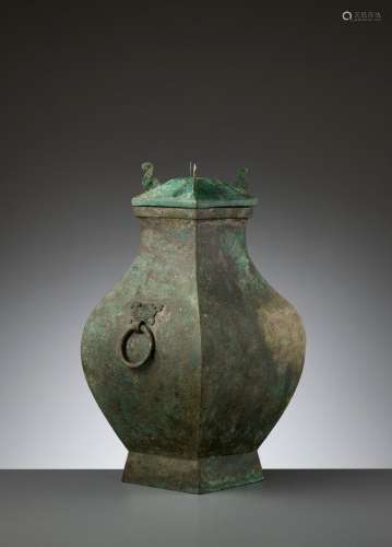 A BRONZE STORAGE VESSEL AND COVER, FANGHU, HAN DYNASTY