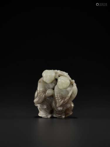 A WHITE AND GRAY JADE ‘HEHE ERXIAN’ GROUP, 17TH CENTURY