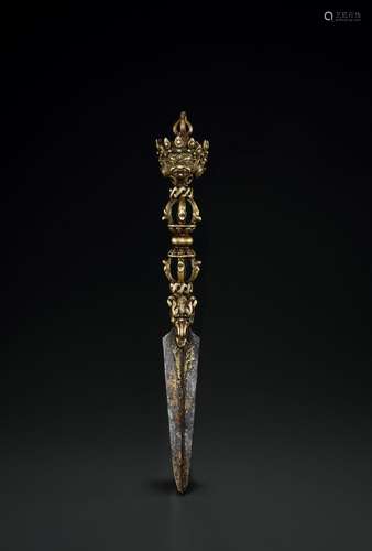 A BRONZE AND IRON PHURBA, 17TH CENTURY OR EARLIER