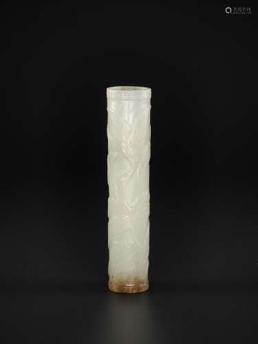 A WHITE JADE BRUSH COVER, QING DYNASTY