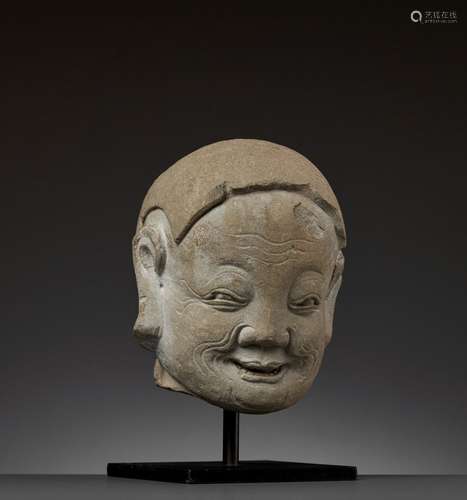 A SANDSTONE HEAD OF A LUOHAN, MING DYNASTY