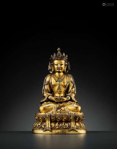 A GILT BRONZE FIGURE OF AMITAYUS, KANGXI