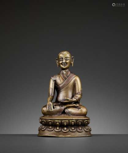 A PORTRAIT BRONZE OF A MONK, COPPER- AND SILVER-INLAID, 16TH-18TH CENTURY