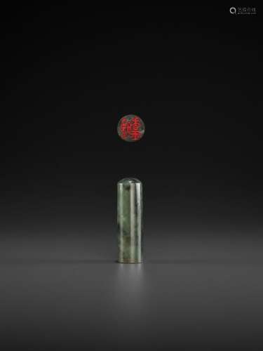 A SPINACH-GREEN JADE SEAL, MID-QING TO REPUBLIC