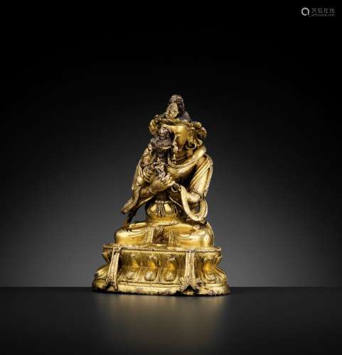 A GILT BRONZE FIGURE OF VAJRADHARA AND CONSORT, EARLY QING