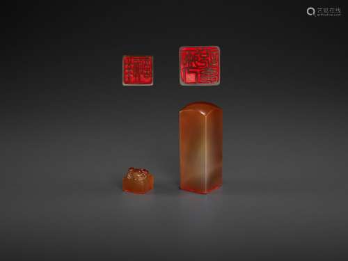 TWO CHALCEDONY SEALS, MID-QING TO REPUBLIC