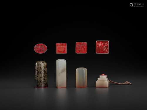 FOUR CHALCEDONY SEALS, MID-QING TO REPUBLIC