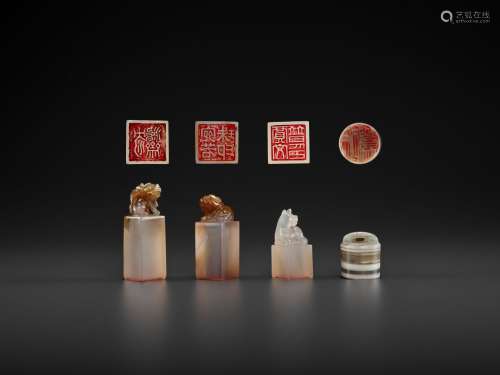 FOUR AGATE SEALS, MID-QING TO REPUBLIC