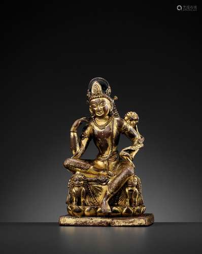 A RARE GILT-COPPER FIGURE OF PADMAPANI, NEPAL, LICCHAVI OR TRANSITIONAL PERIOD