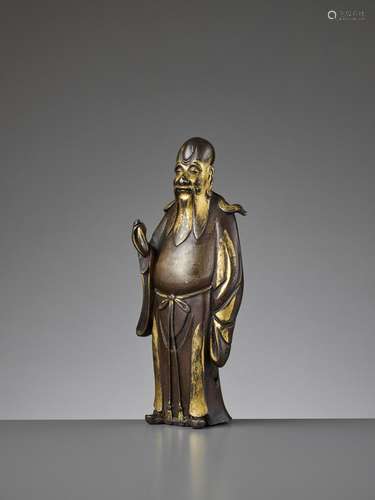 A PARCEL-GILT BRONZE FIGURE OF SHOULAO, 17TH CENTURY