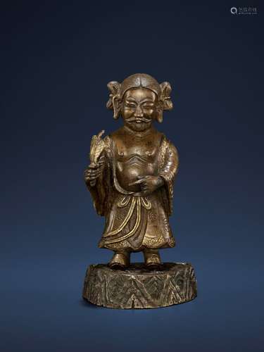 A PARCEL-GILT BRONZE OF HAN ZHONGLI, MING