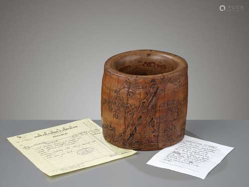 AN INSCRIBED BAMBOO BRUSH POT, BITONG, DATED TO THE YEAR 1817