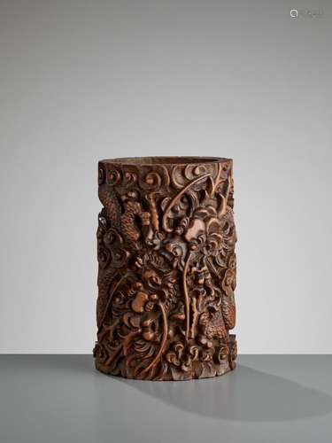 A BAMBOO ‘DRAGON’ BRUSH POT, BITONG, QING