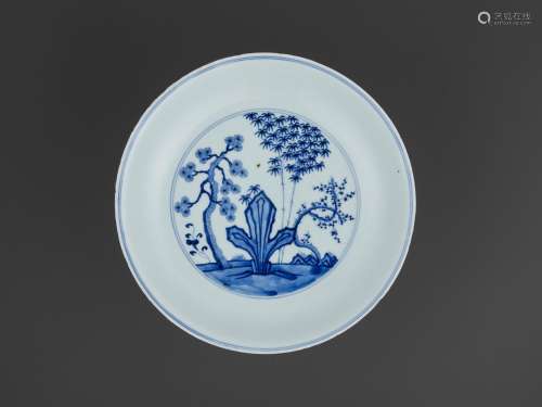 A BLUE AND WHITE ‘THREE FRIENDS OF WINTER’ DISH, KANGXI