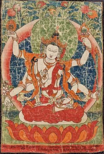 AN INSCRIBED THANGKA OF VAJRASATTVA, 18TH- EARLY 19TH CENTURY