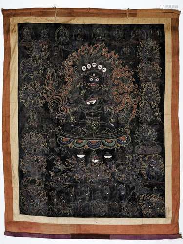 A VERY LARGE BLACK-GROUND THANGKA OF PANJARNATA MAHAKALA, 18TH CENTURY