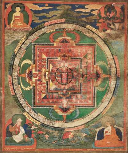 A MANDALA THANGKA OF BUDDHA SHAKYAMUNI, 18TH-19TH CENTURY