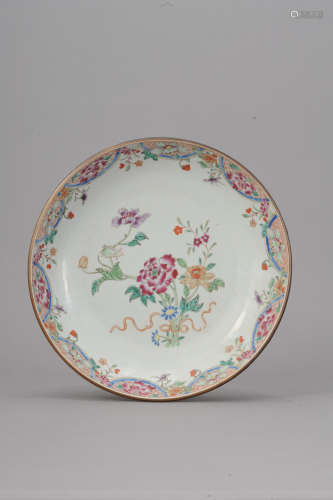 十八世紀 粉彩花卉紋圓盤