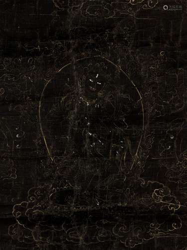 A BLACK GROUND THANGKA OF A DAKINI, 18TH CENTURY