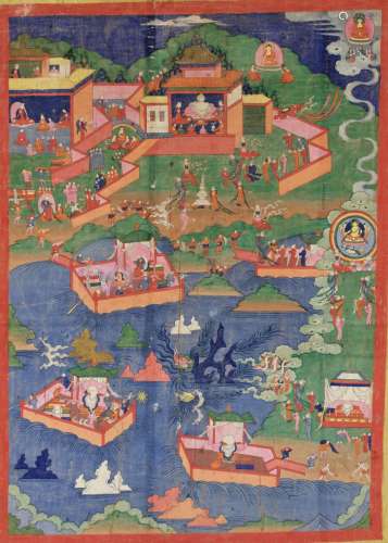 A THANGKA DEPICTING SCENES FROM JATAKAS, 18TH-19TH CENTURY