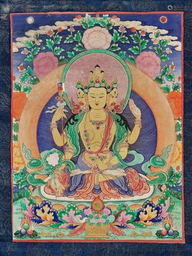 A TIBETAN-CHINESE THANGKA OF AMOGHAPASHA, 19TH CENTURY