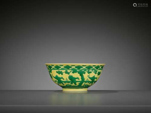 AN INCISED YELLOW AND GREEN-GLAZED 'EIGHT BOYS' BOWL, YONGZHENG MARK AND PERIOD