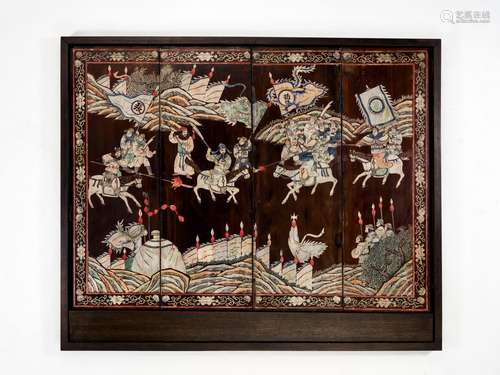 A FOUR-PANEL ‘ROMANCE OF THE THREE KINGDOMS’ COROMANDEL SCREEN, QING DYNASTY