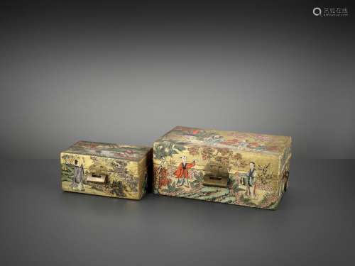 A SET OF TWO ‘TREASURE’ BOXES AND COVERS WITH MATCHING LOCKS AND KEYS, LATE QING TO REPUBLIC