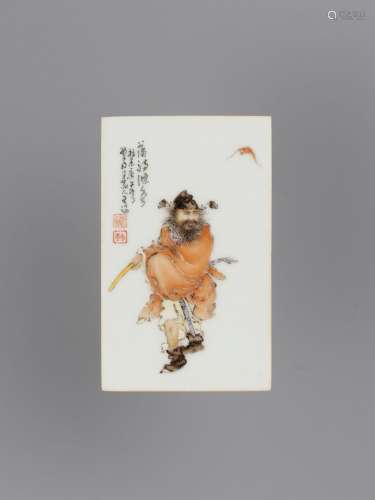 A MINIATURE PORCELAIN PLAQUE OF ZHONG KUI BY WANG QI (1884-1937)