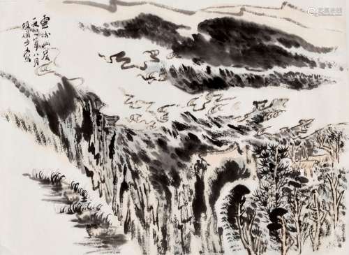 ‘QUIET LIVING IN A MOUNTAIN SURROUNDED BY CLOUDS’, BY LU YANSHAO (1909-1993), DATED 1981