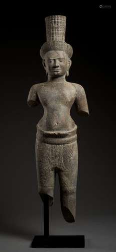 A LARGE SANDSTONE FIGURE OF VISHNU, PRE-ANGKOR PERIOD