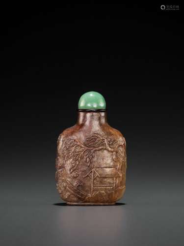 A RUSSET JADE SNUFF BOTTLE, ‘MASTER OF THE ROCKS’ SCHOOL, QING DYNASTY
