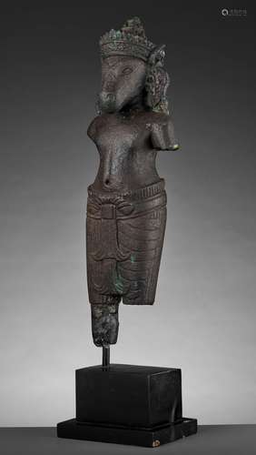 A BLACK STONE FIGURE OF VAJIMUKHA, ANGKOR PERIOD, KOH KER STYLE