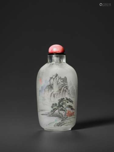 AN INSIDE-PAINTED GLASS ‘LANDSCAPE’ SNUFF BOTTLE, MIDDLE SCHOOL, LATE QING TO EARLY REPUBLIC