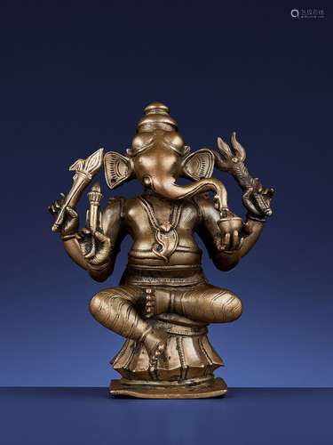 AN INDIAN BRONZE FIGURE OF GANESHA, 17TH-18TH CENTURY